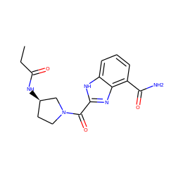 CCC(=O)N[C@@H]1CCN(C(=O)c2nc3c(C(N)=O)cccc3[nH]2)C1 ZINC001772607495