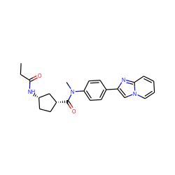 CCC(=O)N[C@H]1CC[C@@H](C(=O)N(C)c2ccc(-c3cn4ccccc4n3)cc2)C1 ZINC000072122853