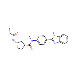 CCC(=O)N[C@H]1CC[C@@H](C(=O)N(C)c2ccc(-c3nc4ccccc4n3C)cc2)C1 ZINC000072125224