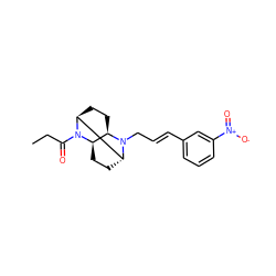 CCC(=O)N1[C@H]2CC[C@@H]3[C@H]1CC[C@H]2N3C/C=C/c1cccc([N+](=O)[O-])c1 ZINC000102908164