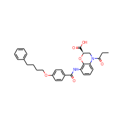 CCC(=O)N1C[C@H](C(=O)O)Oc2c(NC(=O)c3ccc(OCCCCc4ccccc4)cc3)cccc21 ZINC000299837071