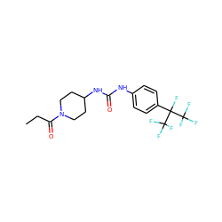 CCC(=O)N1CCC(NC(=O)Nc2ccc(C(F)(C(F)(F)F)C(F)(F)F)cc2)CC1 ZINC000064540422