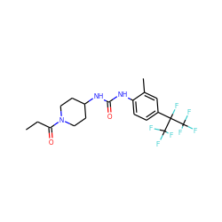 CCC(=O)N1CCC(NC(=O)Nc2ccc(C(F)(C(F)(F)F)C(F)(F)F)cc2C)CC1 ZINC000064526916