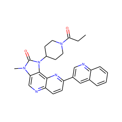 CCC(=O)N1CCC(n2c(=O)n(C)c3cnc4ccc(-c5cnc6ccccc6c5)nc4c32)CC1 ZINC000118531941