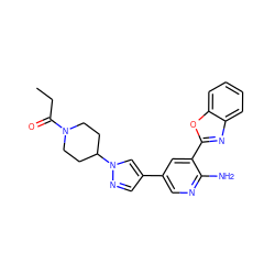 CCC(=O)N1CCC(n2cc(-c3cnc(N)c(-c4nc5ccccc5o4)c3)cn2)CC1 ZINC000053230104