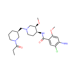 CCC(=O)N1CCC[C@@H](CN2CC[C@H](NC(=O)c3cc(Cl)c(N)cc3OC)[C@H](OC)C2)C1 ZINC000169047543