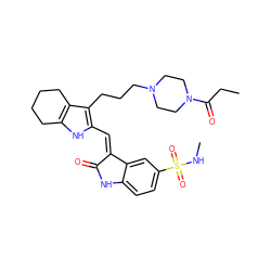 CCC(=O)N1CCN(CCCc2c(/C=C3\C(=O)Nc4ccc(S(=O)(=O)NC)cc43)[nH]c3c2CCCC3)CC1 ZINC000029557872