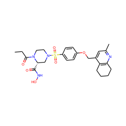 CCC(=O)N1CCN(S(=O)(=O)c2ccc(OCc3cc(C)nc4c3CCCC4)cc2)C[C@@H]1C(=O)NO ZINC001772647546