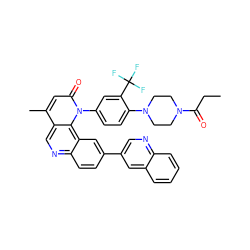 CCC(=O)N1CCN(c2ccc(-n3c(=O)cc(C)c4cnc5ccc(-c6cnc7ccccc7c6)cc5c43)cc2C(F)(F)F)CC1 ZINC000064549531