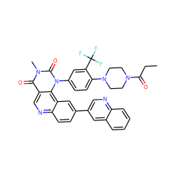 CCC(=O)N1CCN(c2ccc(-n3c(=O)n(C)c(=O)c4cnc5ccc(-c6cnc7ccccc7c6)cc5c43)cc2C(F)(F)F)CC1 ZINC000072148889