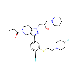 CCC(=O)N1CCc2c(c(-c3ccc(C(F)(F)F)c(SCCN4CCC(F)CC4)c3)nn2C[C@@H](O)CN2CCCCC2)C1 ZINC000049781023