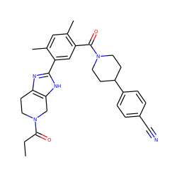 CCC(=O)N1CCc2nc(-c3cc(C(=O)N4CCC(c5ccc(C#N)cc5)CC4)c(C)cc3C)[nH]c2C1 ZINC000098185891