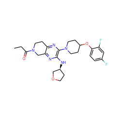 CCC(=O)N1CCc2nc(N3CCC(Oc4ccc(F)cc4F)CC3)c(N[C@H]3CCOC3)nc2C1 ZINC001772632803