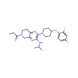 CCC(=O)N1CCc2nc(N3CCC(Oc4ccc(F)cc4F)CC3)c(NC(C)C)nc2C1 ZINC001772584852