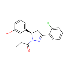 CCC(=O)N1N=C(c2ccccc2Cl)C[C@@H]1c1cccc(O)c1 ZINC000028523897