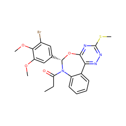 CCC(=O)N1c2ccccc2-c2nnc(SC)nc2O[C@H]1c1cc(Br)c(OC)c(OC)c1 ZINC000000684432