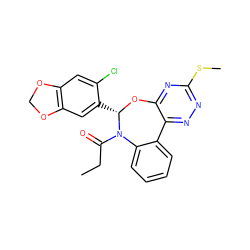 CCC(=O)N1c2ccccc2-c2nnc(SC)nc2O[C@H]1c1cc2c(cc1Cl)OCO2 ZINC000000684319