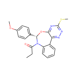 CCC(=O)N1c2ccccc2-c2nnc(SC)nc2O[C@H]1c1ccc(OC)cc1 ZINC000000684265