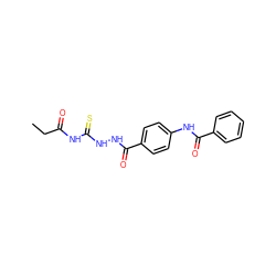 CCC(=O)NC(=S)NNC(=O)c1ccc(NC(=O)c2ccccc2)cc1 ZINC000002853329