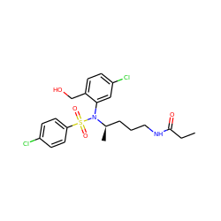 CCC(=O)NCCC[C@@H](C)N(c1cc(Cl)ccc1CO)S(=O)(=O)c1ccc(Cl)cc1 ZINC000028977947