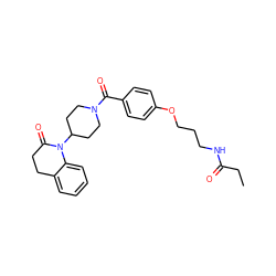 CCC(=O)NCCCOc1ccc(C(=O)N2CCC(N3C(=O)CCc4ccccc43)CC2)cc1 ZINC000013832063