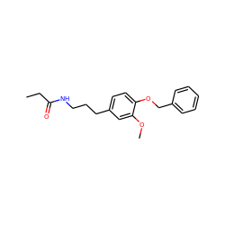 CCC(=O)NCCCc1ccc(OCc2ccccc2)c(OC)c1 ZINC000049069280