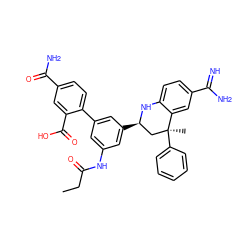 CCC(=O)Nc1cc(-c2ccc(C(N)=O)cc2C(=O)O)cc([C@@H]2C[C@](C)(c3ccccc3)c3cc(C(=N)N)ccc3N2)c1 ZINC000103241012