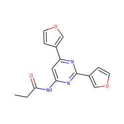 CCC(=O)Nc1cc(-c2ccoc2)nc(-c2ccoc2)n1 ZINC000066104699