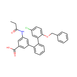 CCC(=O)Nc1cc(C(=O)O)cc(-c2ccccc2-c2cc(Cl)ccc2OCc2ccccc2)c1 ZINC000040380716