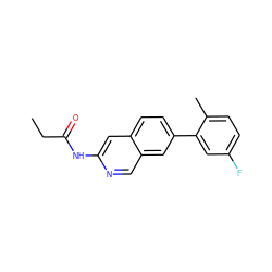 CCC(=O)Nc1cc2ccc(-c3cc(F)ccc3C)cc2cn1 ZINC000169699948