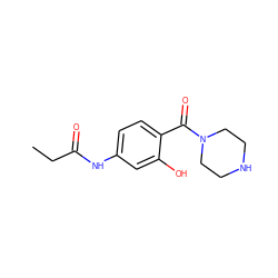 CCC(=O)Nc1ccc(C(=O)N2CCNCC2)c(O)c1 ZINC000063539611