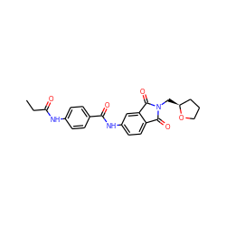 CCC(=O)Nc1ccc(C(=O)Nc2ccc3c(c2)C(=O)N(C[C@H]2CCCO2)C3=O)cc1 ZINC000002868688