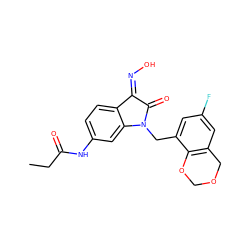 CCC(=O)Nc1ccc2c(c1)N(Cc1cc(F)cc3c1OCOC3)C(=O)/C2=N\O ZINC000043120383