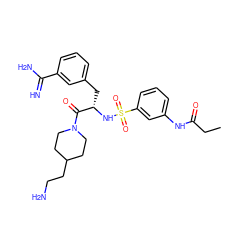 CCC(=O)Nc1cccc(S(=O)(=O)N[C@@H](Cc2cccc(C(=N)N)c2)C(=O)N2CCC(CCN)CC2)c1 ZINC000040861604