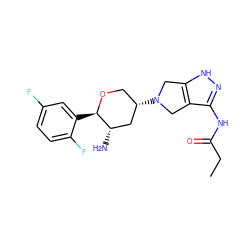 CCC(=O)Nc1n[nH]c2c1CN([C@H]1CO[C@H](c3cc(F)ccc3F)[C@@H](N)C1)C2 ZINC000653757126