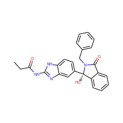 CCC(=O)Nc1nc2cc([C@]3(O)c4ccccc4C(=O)N3Cc3ccccc3)ccc2[nH]1 ZINC000116258716