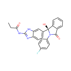 CCC(=O)Nc1nc2ccc([C@]3(O)c4ccccc4C(=O)N3c3ccc(F)cc3)cc2[nH]1 ZINC000116257897