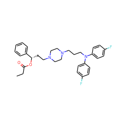 CCC(=O)O[C@@H](CCN1CCN(CCCN(c2ccc(F)cc2)c2ccc(F)cc2)CC1)c1ccccc1 ZINC000040976244