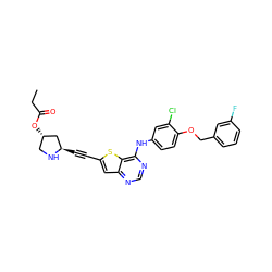 CCC(=O)O[C@H]1CN[C@H](C#Cc2cc3ncnc(Nc4ccc(OCc5cccc(F)c5)c(Cl)c4)c3s2)C1 ZINC000042808762