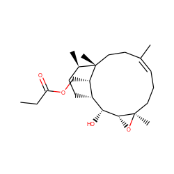 CCC(=O)OC[C@H]1[C@H]2CC[C@@H](C)[C@]1(C)CC/C(C)=C/CC[C@@]1(C)O[C@@H]1[C@@H]2O ZINC000027561723