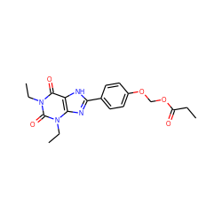 CCC(=O)OCOc1ccc(-c2nc3c([nH]2)c(=O)n(CC)c(=O)n3CC)cc1 ZINC000026274478