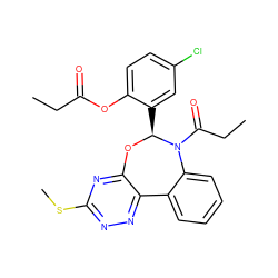 CCC(=O)Oc1ccc(Cl)cc1[C@@H]1Oc2nc(SC)nnc2-c2ccccc2N1C(=O)CC ZINC000000684321