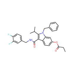 CCC(=O)Oc1ccc2c(C(=O)NCc3ccc(F)c(F)c3)c(C(C)C)n(Cc3ccccc3)c2c1 ZINC000096172088