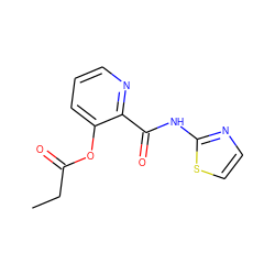 CCC(=O)Oc1cccnc1C(=O)Nc1nccs1 ZINC000013521898