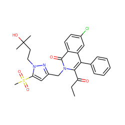 CCC(=O)c1c(-c2ccccc2)c2cc(Cl)ccc2c(=O)n1Cc1cc(S(C)(=O)=O)n(CCC(C)(C)O)n1 ZINC000029062135