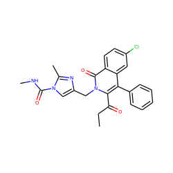 CCC(=O)c1c(-c2ccccc2)c2cc(Cl)ccc2c(=O)n1Cc1cn(C(=O)NC)c(C)n1 ZINC000013979476