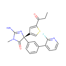 CCC(=O)c1cc([C@]2(c3cccc(-c4cccnc4F)c3)N=C(N)N(C)C2=O)cs1 ZINC000072183355