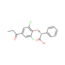 CCC(=O)c1cc(Cl)c(O[C@@H](C(=O)O)c2ccccc2)c(Cl)c1 ZINC000013646475