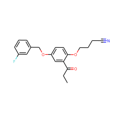 CCC(=O)c1cc(OCc2cccc(F)c2)ccc1OCCCC#N ZINC000028223152