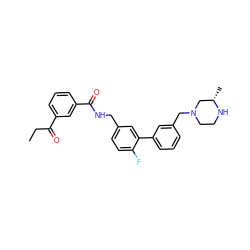 CCC(=O)c1cccc(C(=O)NCc2ccc(F)c(-c3cccc(CN4CCN[C@@H](C)C4)c3)c2)c1 ZINC000040429608